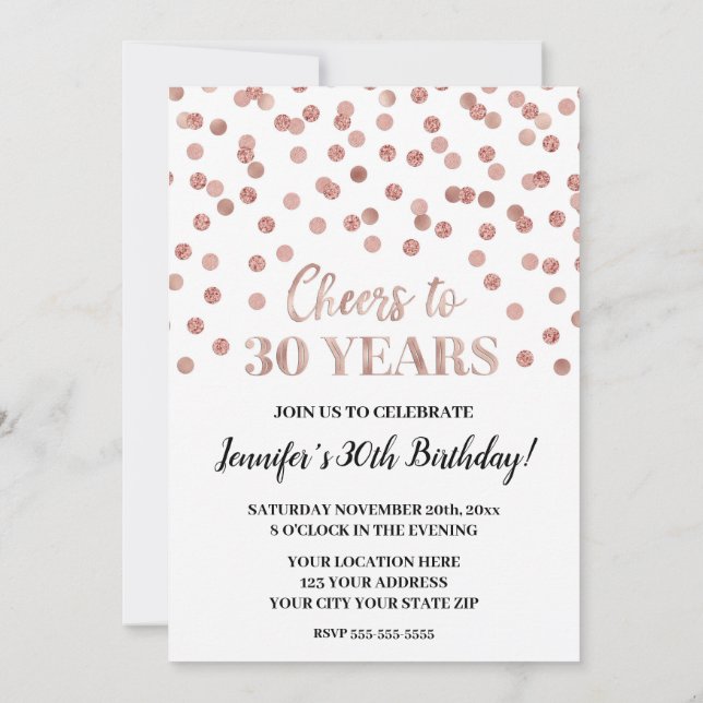 Invitación Rosa Purpurina de oro celebra 30 años (Reverso)