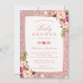Invitación Rosa Purpurina de oro Chica floral rosa Baby Showe