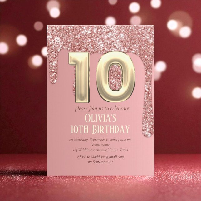 Invitación Rosa Purpurina de Oro Chica Rosa Girly 10° cumplea (Subido por el creador)