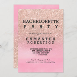 Invitación Rosa purpurina de oro color de agua rosa bachelore