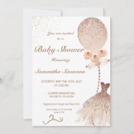 Invitación Rosa Purpurina de oro con pantalla de  Baby Shower