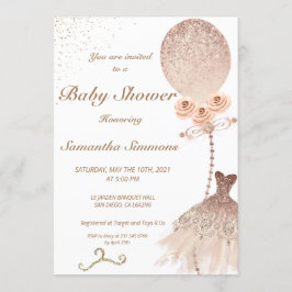 Invitación Rosa Purpurina de oro con pantalla de Baby Shower