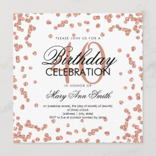 Invitación Rosa Purpurina de oro Confetti 40 cumpleaños blanc