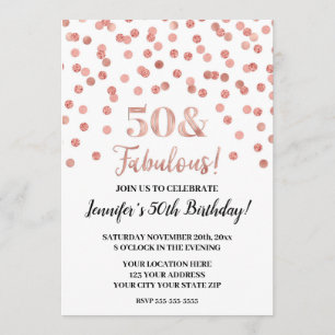 Invitación Rosa Purpurina de oro Confetti 50 y Fabulous