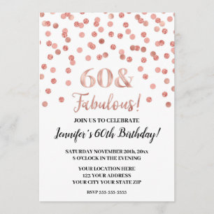 Invitación Rosa Purpurina de oro Confetti 60 y fabuloso