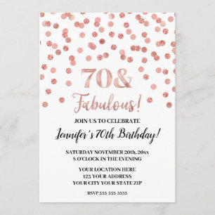 Invitación Rosa Purpurina de oro Confetti 70 y Fabulous
