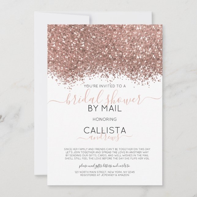 Invitación Rosa Purpurina de oro Confetti Bridal Shower por c (Anverso)
