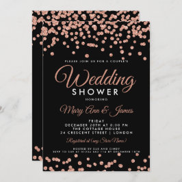 Invitación Rosa Purpurina de oro Confetti ducha de pareja neg