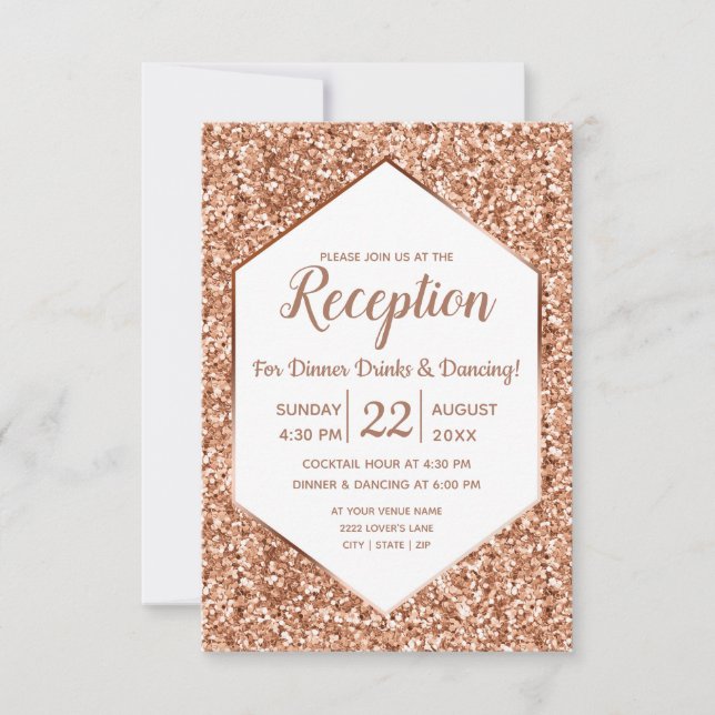 Invitación Rosa Purpurina de oro Confetti Glam Wedding (Anverso)