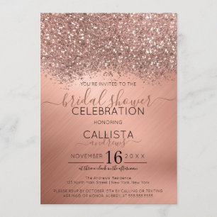 Invitación Rosa Purpurina de oro Confetti Metallic Bridal Sho