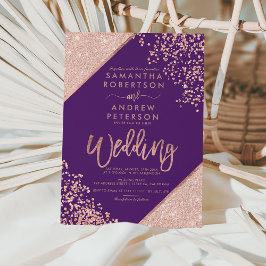 Invitación Rosa purpurina de oro confetti moda boda morado