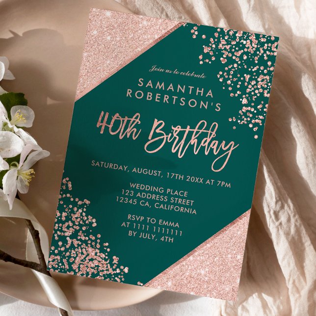 Invitación Rosa purpurina de oro confetti presupuesto verde 4 (Subido por el creador)