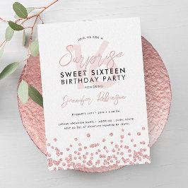 Invitación Rosa Purpurina de oro Confetti Surprise Sweet 16