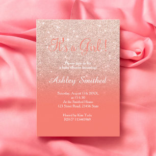 Invitación Rosa purpurina de oro coral chica lúgubre ducha be