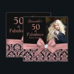 Invitación Rosa purpurina de oro damask 50 cumpleaños Invitac<br><div class="desc">damasco negro Rosa purpurina de oro | Invitaciones de cumpleaños 50. ¡Cincuenta y Fabuloso! Una bella y elegante y moderna damasco floral purpurina de oro rosa rosa rosado 50 invitaciones de fiesta de cumpleaños que puedes personalizar y enviar tu fiesta de cincuentenario. En el centro del arco rosado del bonito....</div>