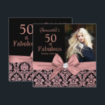 Invitación Rosa purpurina de oro damask 50 cumpleaños Invitac<br><div class="desc">damasco negro Rosa purpurina de oro | Invitaciones de cumpleaños 50. ¡Cincuenta y Fabuloso! Una bella y elegante y moderna damasco floral purpurina de oro rosa rosa rosado 50 invitaciones de fiesta de cumpleaños que puedes personalizar y enviar tu fiesta de cincuentenario. En el centro del arco rosado del bonito....</div>
