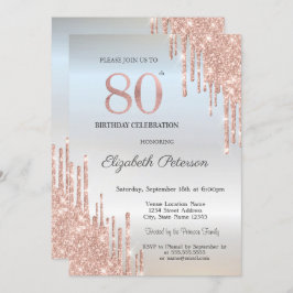 Invitación Rosa Purpurina de Oro degrada Plata Cumpleaños 80