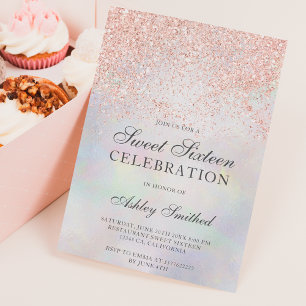 Invitación Rosa purpurina de oro destella perla nacre dulce 1