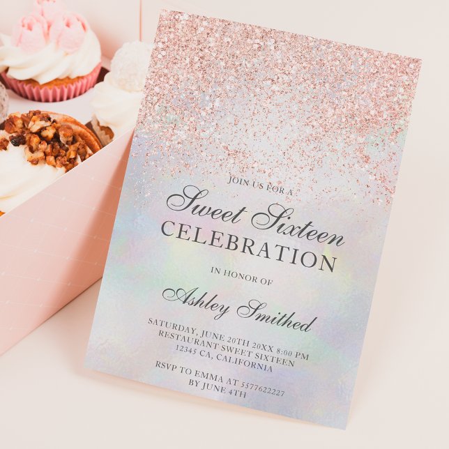 Invitación Rosa purpurina de oro destella perla nacre dulce 1 (Subido por el creador)