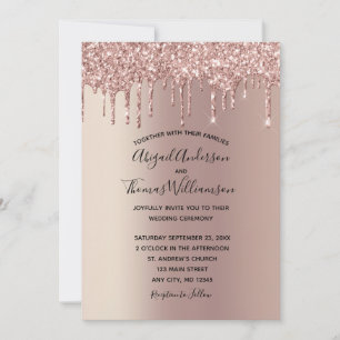 Invitación Rosa Purpurina de oro Drip Moda elegante Boda