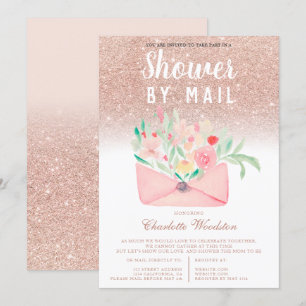 Invitación Rosa purpurina de oro ducha de bebé con flores por
