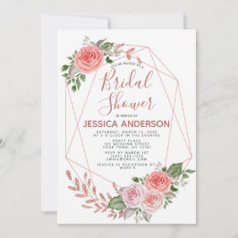 Invitación Rosa Purpurina de oro ducha de novia floral geomét