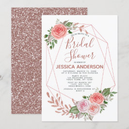 Invitación Rosa Purpurina de oro ducha de novia floral geomét