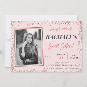 Invitación Rosa Purpurina de oro dulce dieciséis cumpleaños f