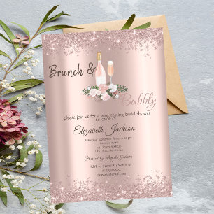 Invitación Rosa Purpurina de oro Dust Brunch Bridal Shower