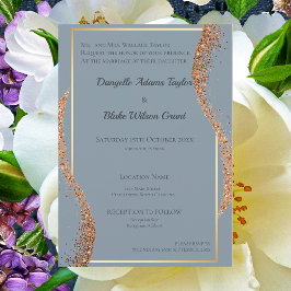 Invitación Rosa Purpurina de oro Dusty Blue Wedding Invitació