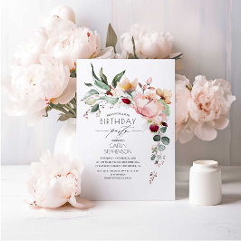 Invitación Rosa Purpurina de Oro Elegante Cumpleaños Floral