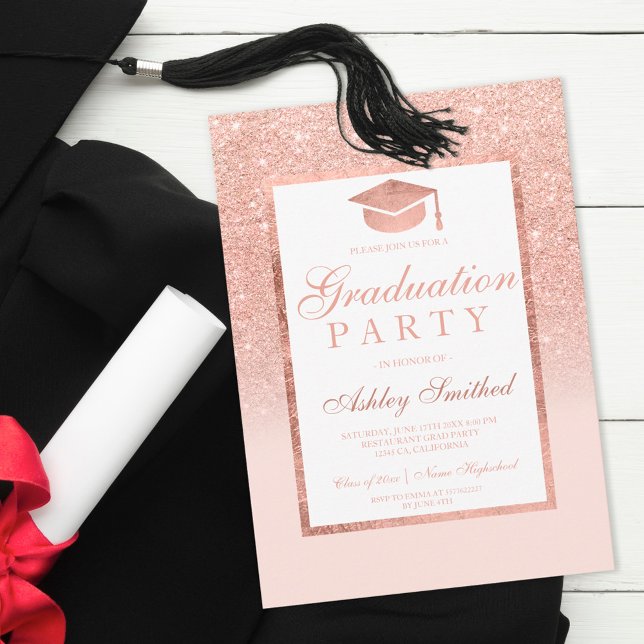 Invitación Rosa purpurina de oro elegante fiesta de tapón de  (Subido por el creador)