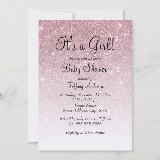 Invitación Rosa Purpurina de oro Es un Baby Shower Chica (Anverso)