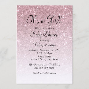 Invitación Rosa Purpurina de oro Es un Baby Shower Chica