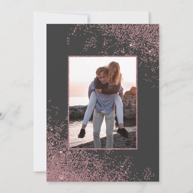 Invitación Rosa Purpurina de oro esparce Boda de fotografía n (Reverso)