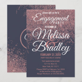 Invitación Rosa Purpurina de oro esparce compromiso azul de l