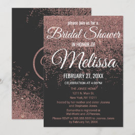 Invitación Rosa Purpurina de oro esparce ducha de novia negra