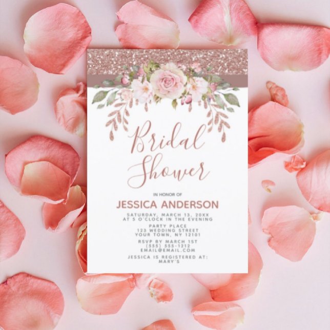 Invitación Rosa Purpurina de oro Floral Bridal Shower (Subido por el creador)