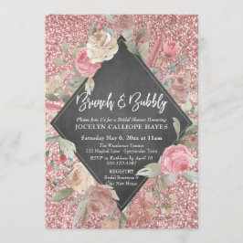 Invitación Rosa Purpurina de oro Floral Chalkboard Brunch Bub