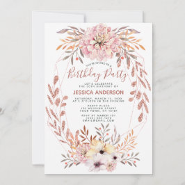 Invitación Rosa Purpurina de oro Geométrico Bouquet Fiesta de