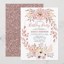 Invitación Rosa Purpurina de oro Geométrico Bouquet Fiesta de