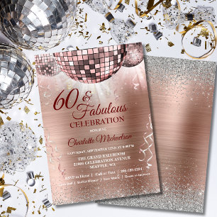 Invitación Rosa Purpurina de Oro Glam 60th Birthday Disco Bal