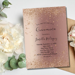 Invitación Rosa Purpurina de Oro Glam Bling Quinceanera Cumpl