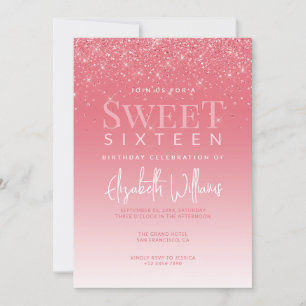 Invitación Rosa Purpurina de Oro Glam Sweet Dieciséis Cumplea