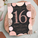 Invitación rosa purpurina de oro globo gris Sweet 16 foto<br><div class="desc">Una moderna, moda y elegante rosa de oro secuela una dulce invitación de fiesta de 16 años con una moderna tipografía de 16 años con globos gris purpurina de oro rosa con rosa pastel pintado a mano, purpurina de oro rosa, lentejuelas, globos de racimo rosa pálido con elegante tipografía caligráfica.....</div>