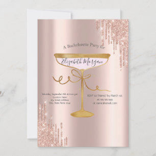 Invitación Rosa Purpurina de oro gotea bachillerato de vidrio