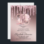 Invitación Rosa Purpurina de Oro gotea sorpresa por cumpleaño<br><div class="desc">Una elegante invitación para una fiesta sorpresa de cumpleaños 60 y 60 fab en un shimmer metálico oscuro de oro subió con goteo de purpurinas y tipografía de nombre de guión con zapatos de baile de alto color de oro y purpurina, flores y una cuerda de perlas integradas en el...</div>