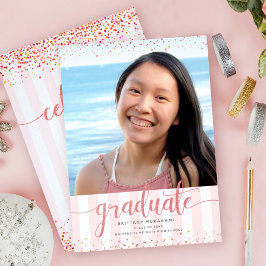 Invitación Rosa purpurina de oro graduación foto guión modern