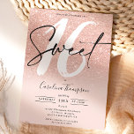 Invitación Rosa purpurina de oro guión de borde foto Sweet 16<br><div class="desc">¿Buscando la invitación de fiesta de cumpleaños Sweet 16 perfecta y genial? Obtén esta purpurina de oro rosa rosa rosa rosa moderno y moda oscura y rosa pastel suave con una foto de guión de borde Sweet 16 invitar, agrega tu foto en la parte de atrás con un elegante guión...</div>