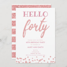 Rosa Purpurina de oro "Hello Forty" Fiesta de cump